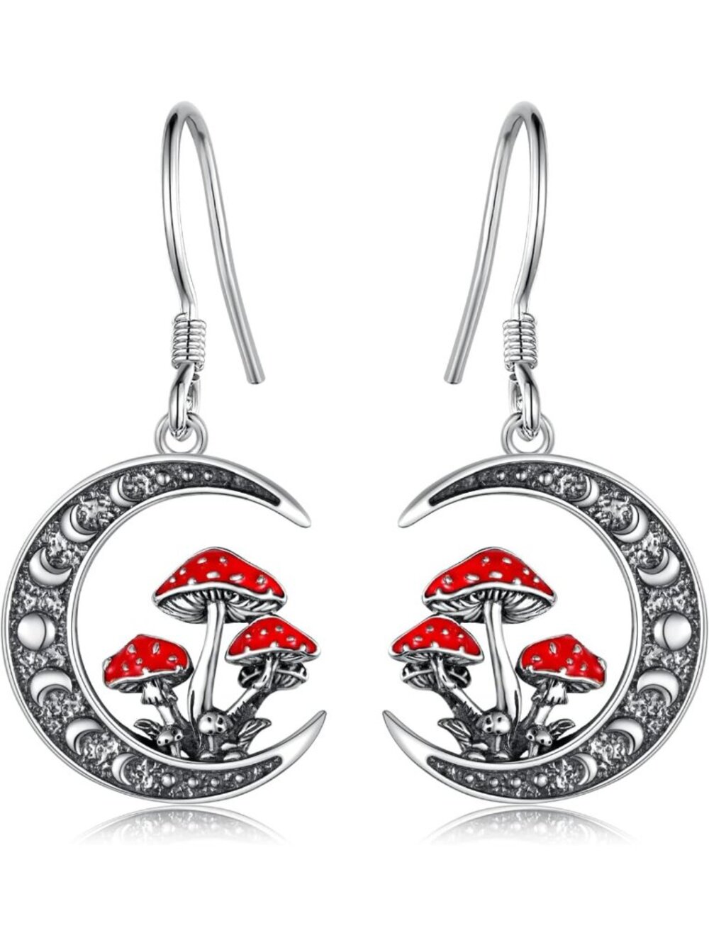 Mushroom Dragon Raven Dangle Earrings | 925 Sterling Silver Moon Phase Jewelry